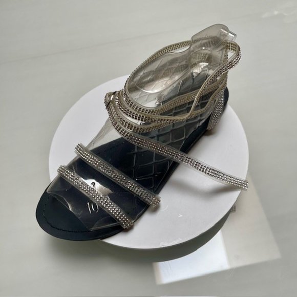 Women's Clear Plastic Wrap-up Flat Sandals With Open Toe - Blk/Clear/Cry - 7.5US - Picture 2 of 14